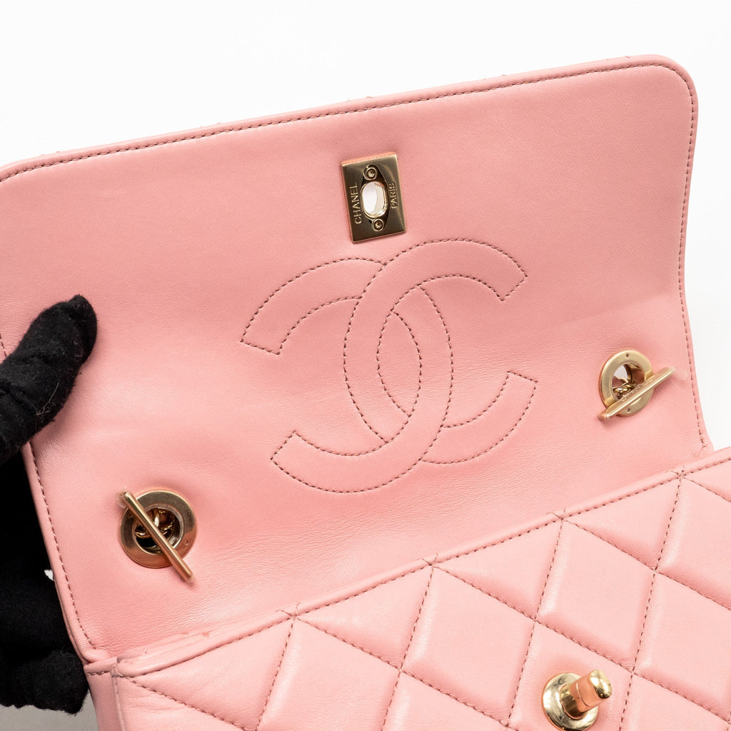 CHANEL TOP HANDLE TRENDY CC FLAP BAG LAMBSKIN PINK LGHW