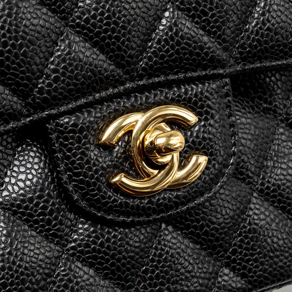 CHANEL SMALL CLASSIC DOUBLE FLAP BAG CAVIAR BLACK GHW (MICROCHIP)