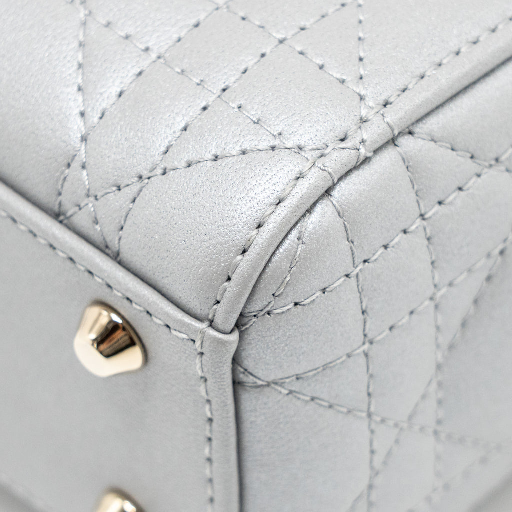 DIOR MINI LADY DIOR LAMBSKIN LIGHT GREY LGHW