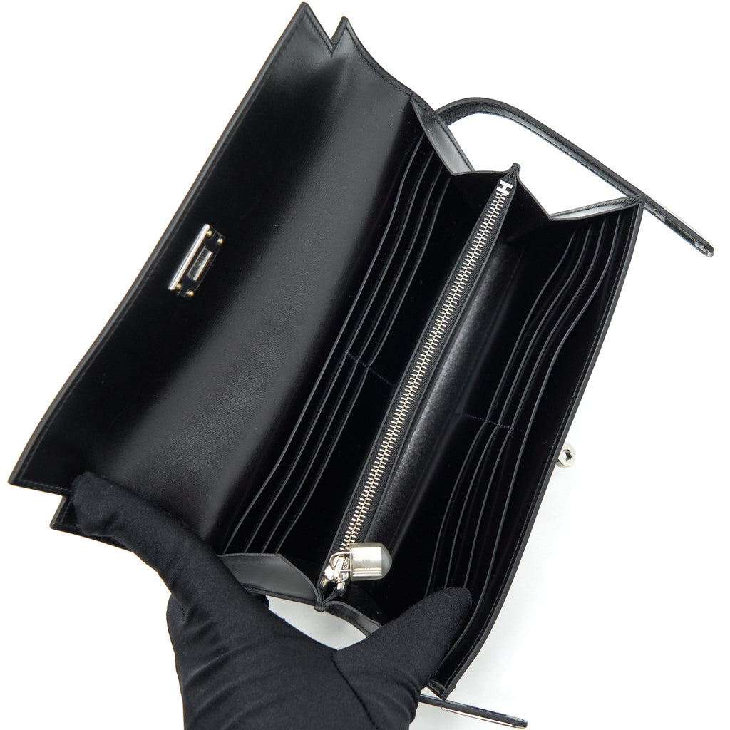 Hermes Kelly Classic Long Wallet Box Black SHW