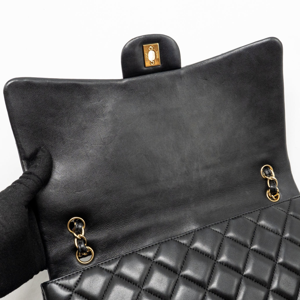 CHANEL MAXI SINGLE FLAP BAG LAMBSKIN BLACK GHW