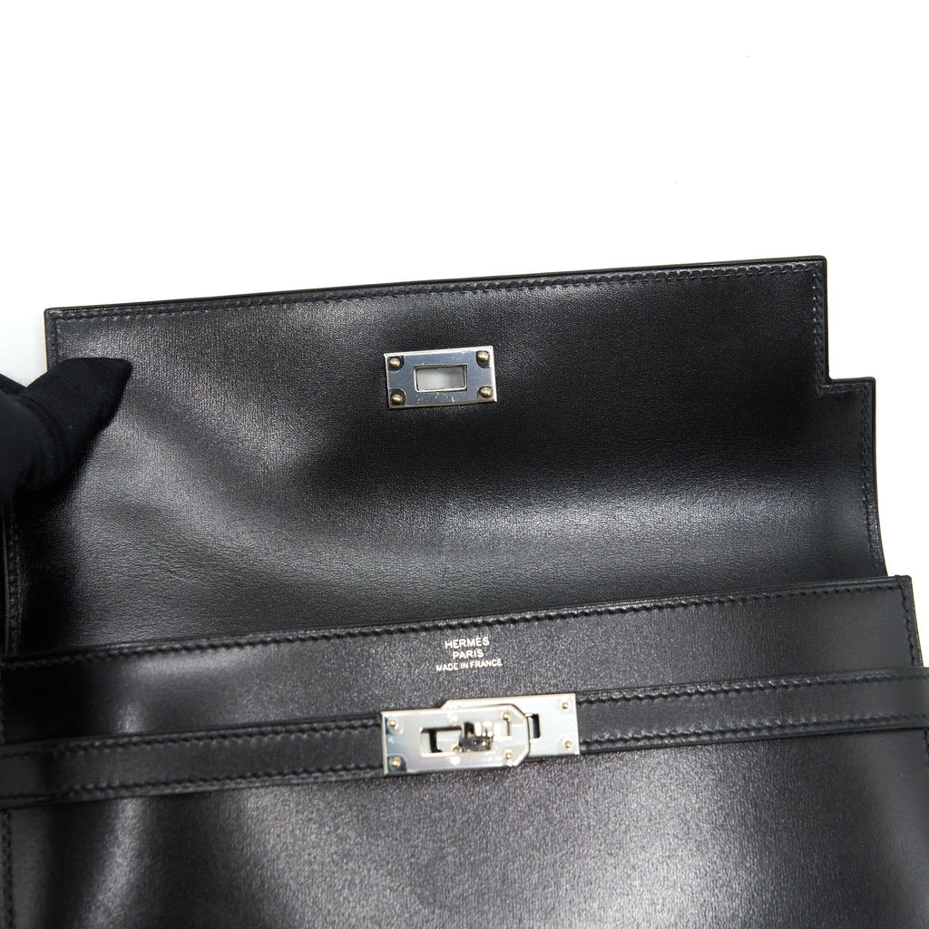 Hermes Kelly Classic Long Wallet Box Black SHW