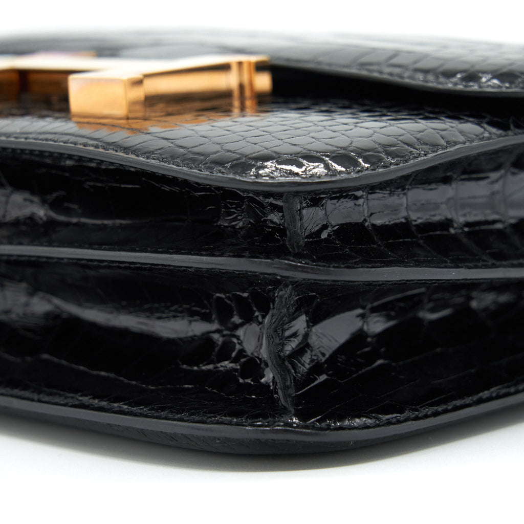 Hermes Mini Constance Alligator Mississipplensis Black RGHW