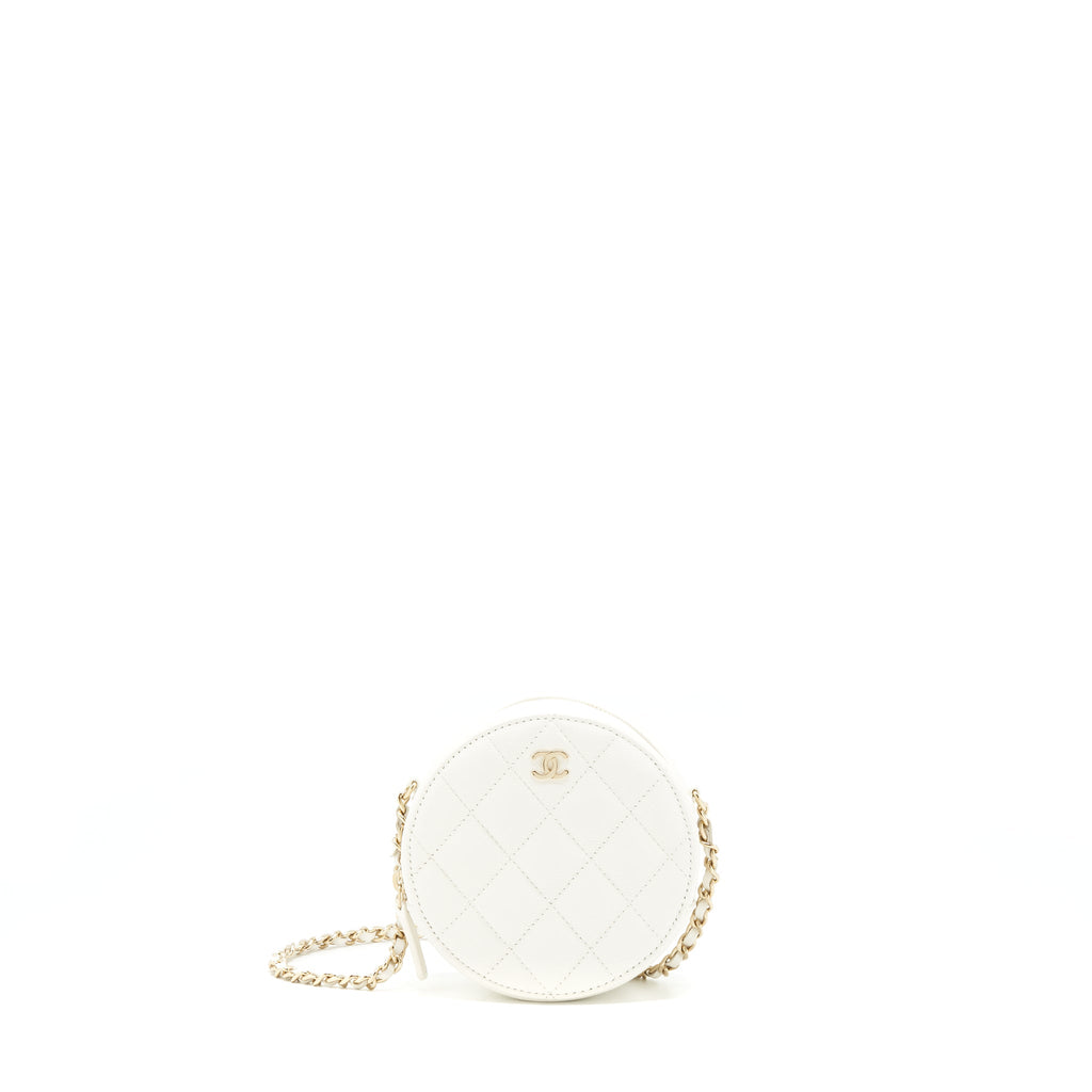CHANEL ROUND MINI BAG CAVIAR WHITE LGHW