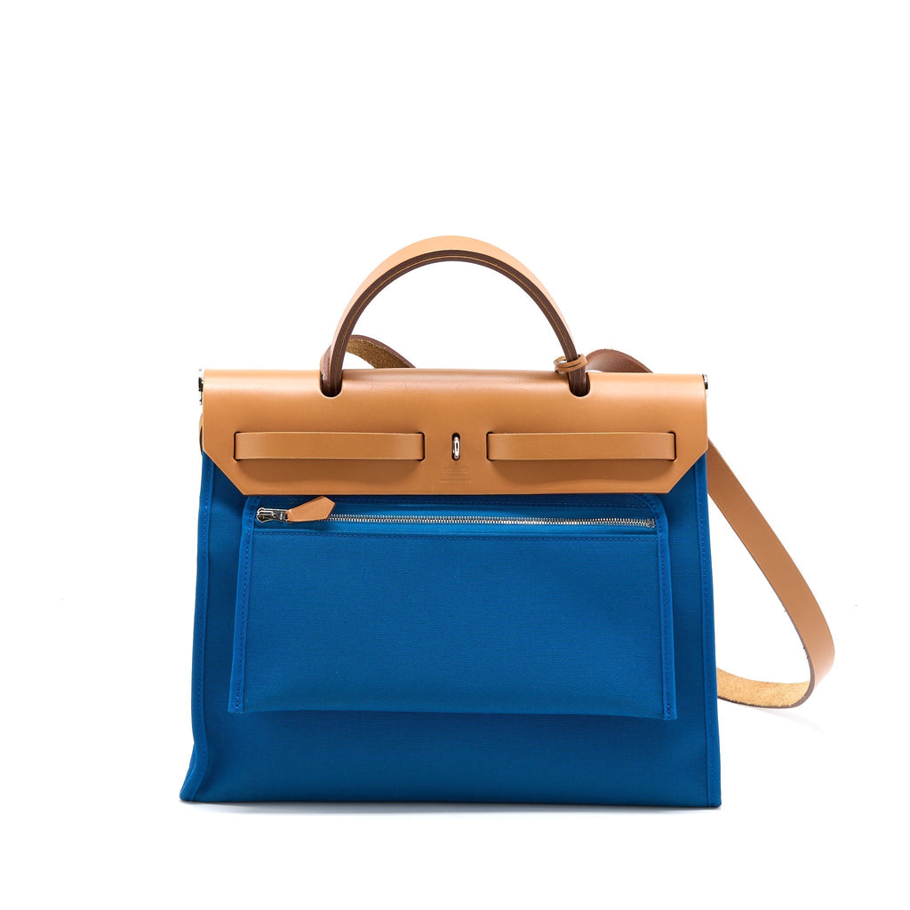 HERMES HERBAG ZIP 31 BAG CANVAS BLUE SHW