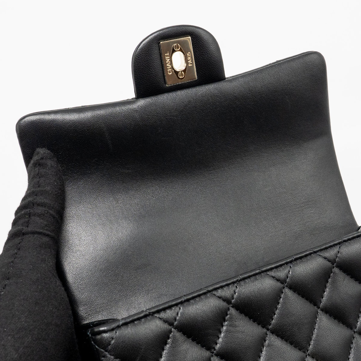 CHANEL TOP HANDLE MINI RECTANGULAR FLAP BAG LAMBSKIN BLACK LGHW (MICROCHIP)