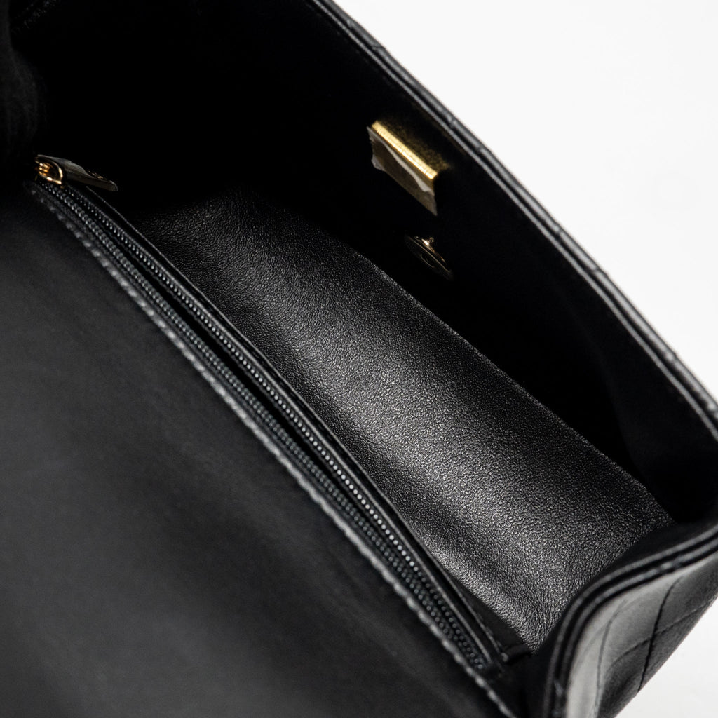 CHANEL TOP HANDLE MINI RECTANGULAR FLAP BAG LAMBSKIN BLACK LGHW (MICROCHIP)