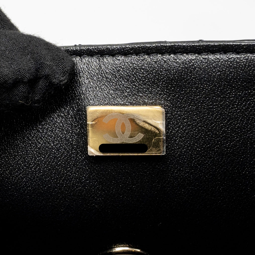 CHANEL TOP HANDLE MINI RECTANGULAR FLAP BAG LAMBSKIN BLACK LGHW (MICROCHIP)