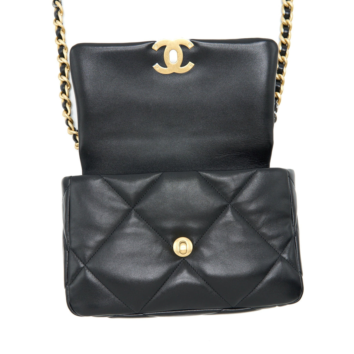 CHANEL SMALL 19 BAG LAMBSKIN BLACK WITH MULTICOLOUR HARDWARE (MICROCHIP)