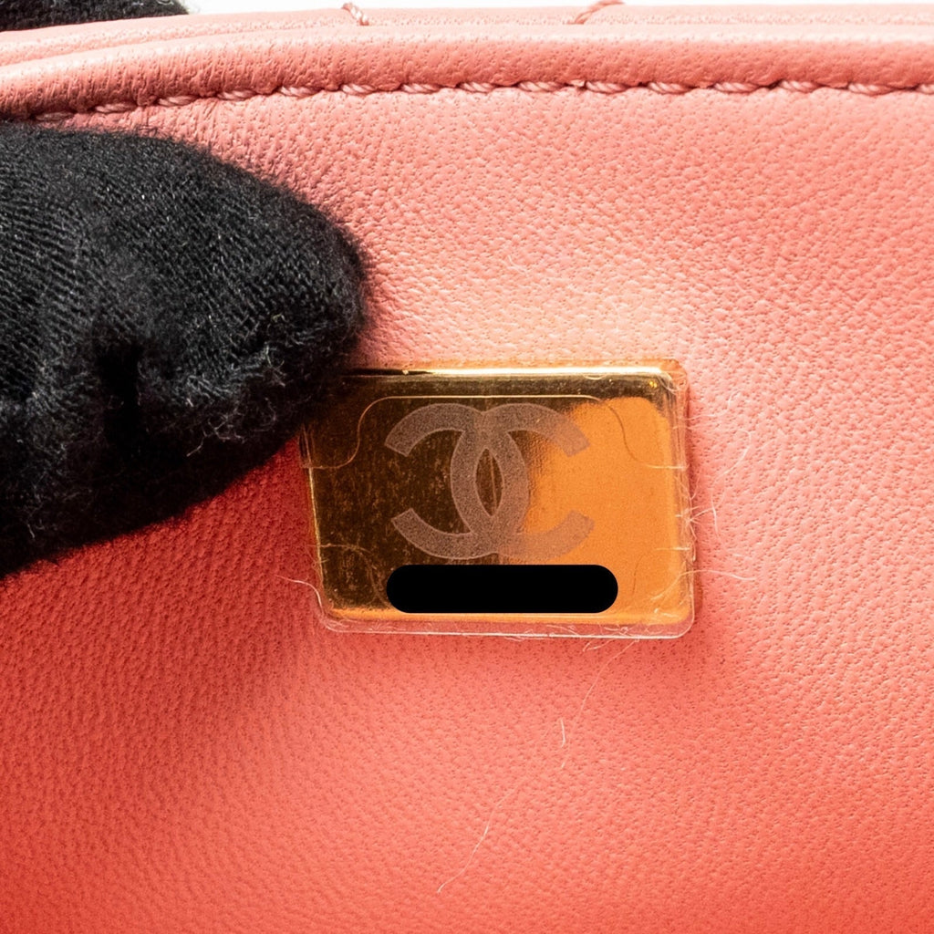 CHANEL 23K DETAIL TOP HANDLE FLAP BAG LAMBSKIN PINK GHW (MICROCHIP)