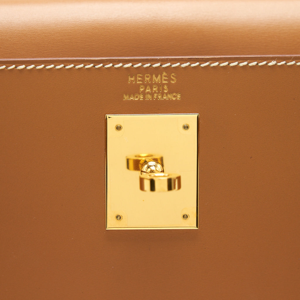 Hermes Vintage Kelly 32 Box Leather Natural Sable GHW