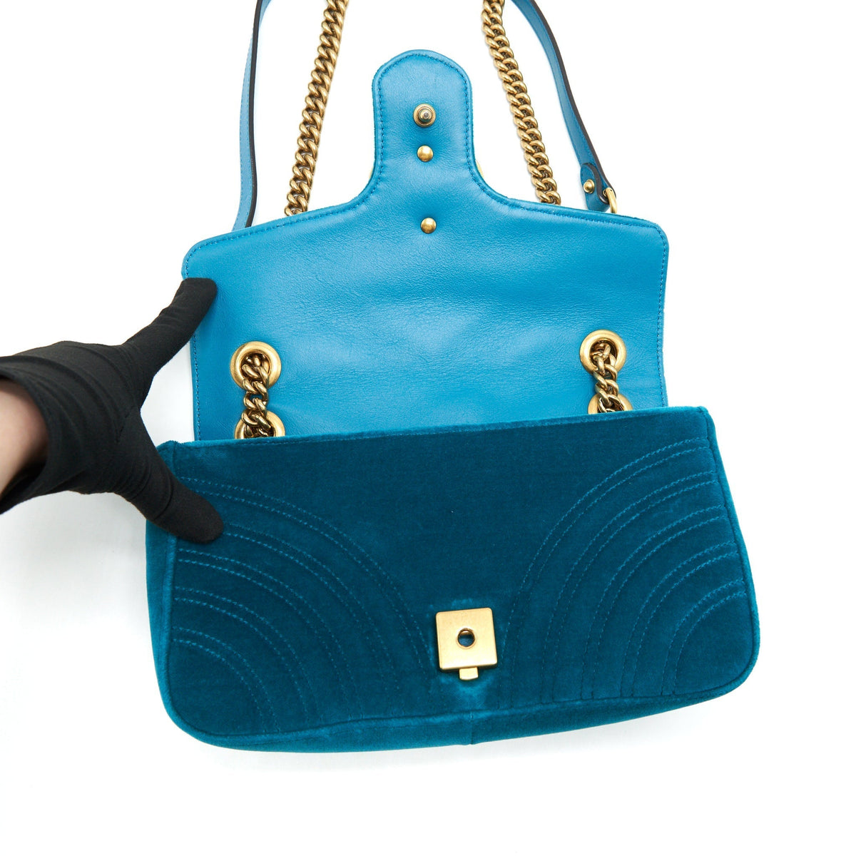 GUCCI MINI MARMONT FLAP BAG VELVET GREEN