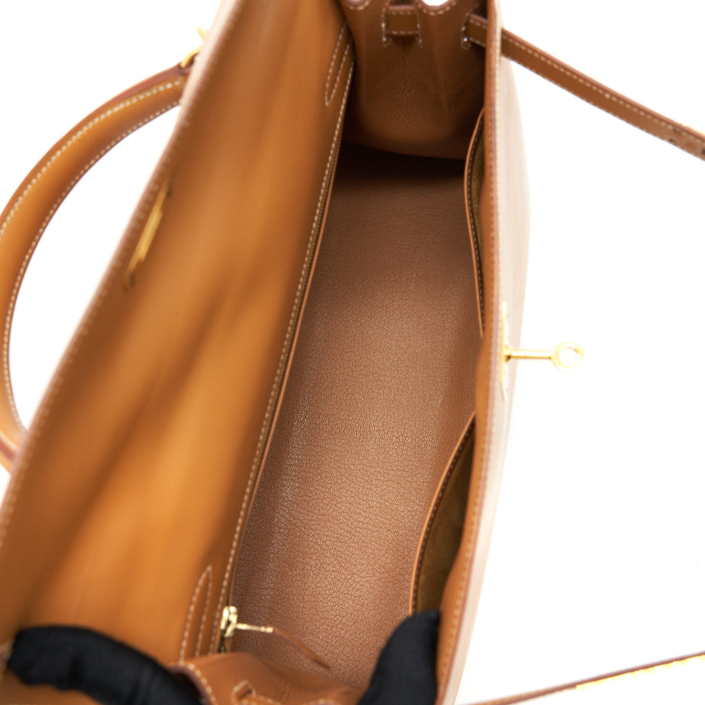 Hermes Vintage Kelly 32 Box Leather Natural Sable GHW