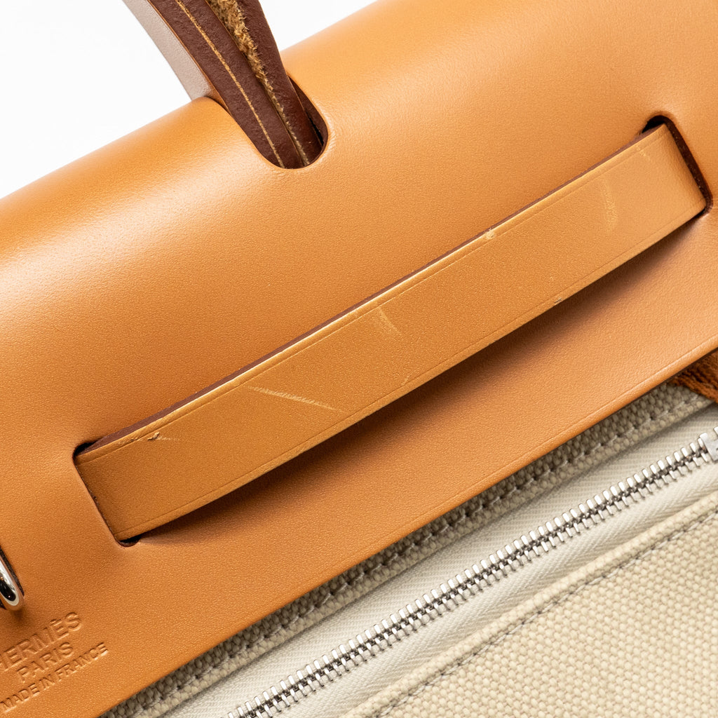 Hermes herbag 31 zip bag canvas/hunter leather beton SHW