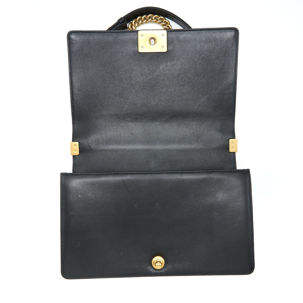 CHANEL BOY BAG NEW MEDIUM (28CM) LAMBSKIN BLACK RUTHENIUM GHW