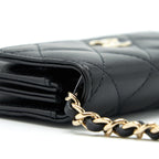 CHANEL MINI FLAP BAG WITH CAMELLIA CHAIN LAMBSKIN BLACK LGHW
