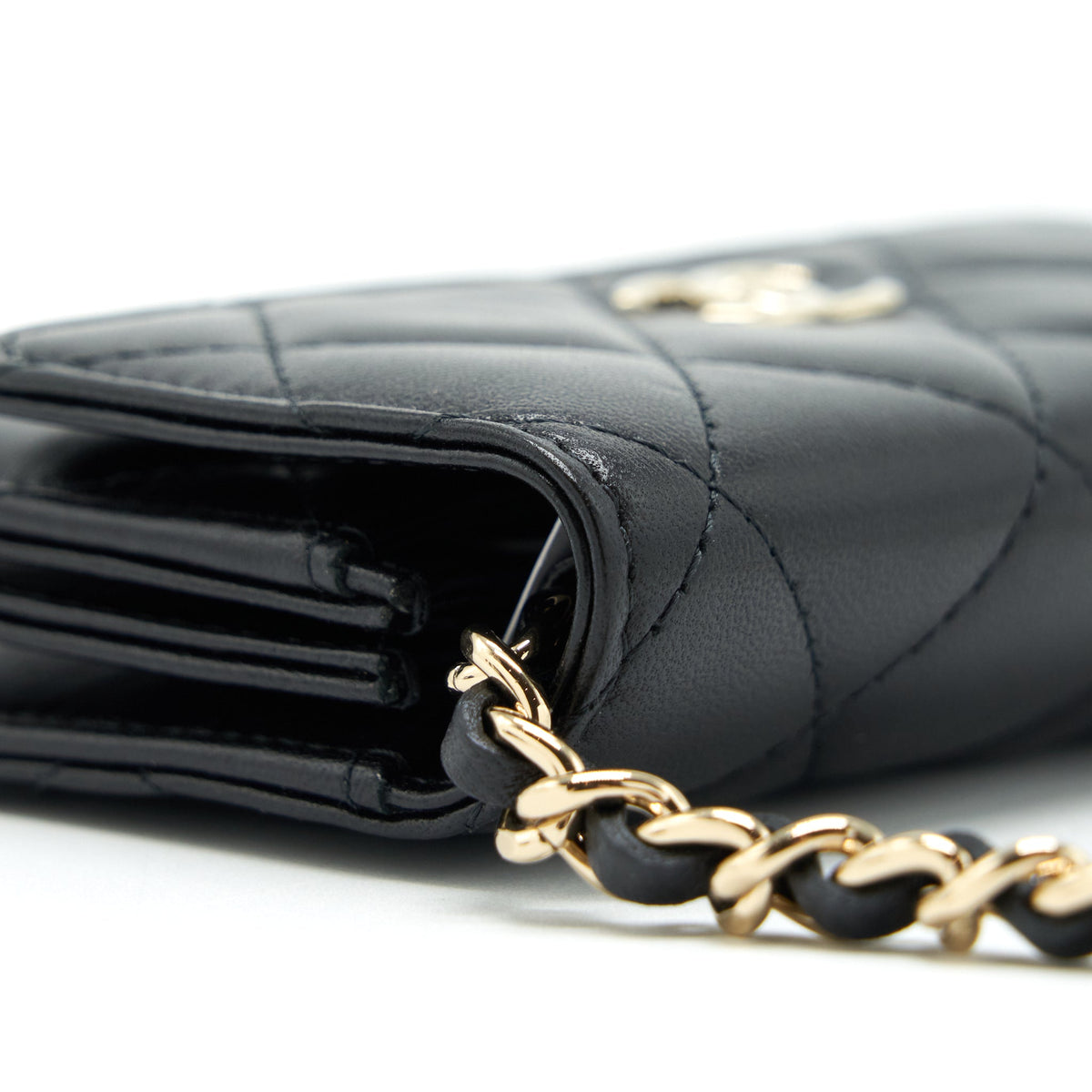 CHANEL MINI FLAP BAG WITH CAMELLIA CHAIN LAMBSKIN BLACK LGHW