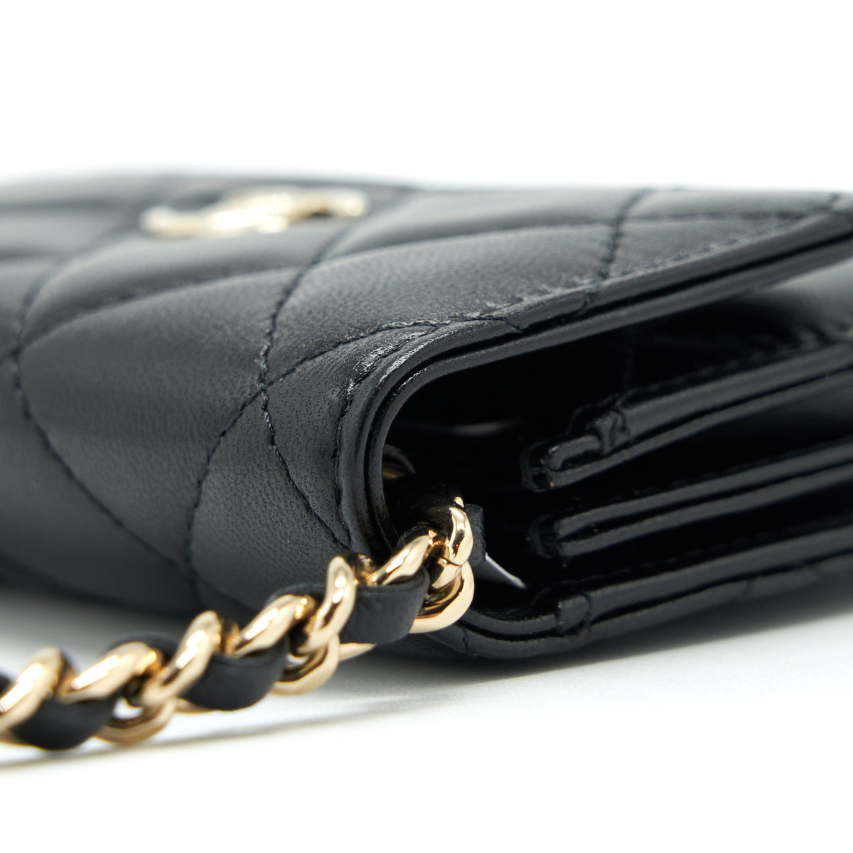 CHANEL MINI FLAP BAG WITH CAMELLIA CHAIN LAMBSKIN BLACK LGHW