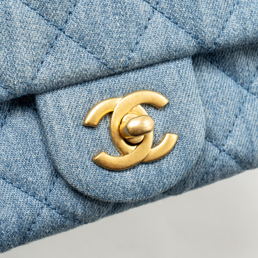 Chanel pearl crush mini square flap bag denim light blue GHW (microchip)