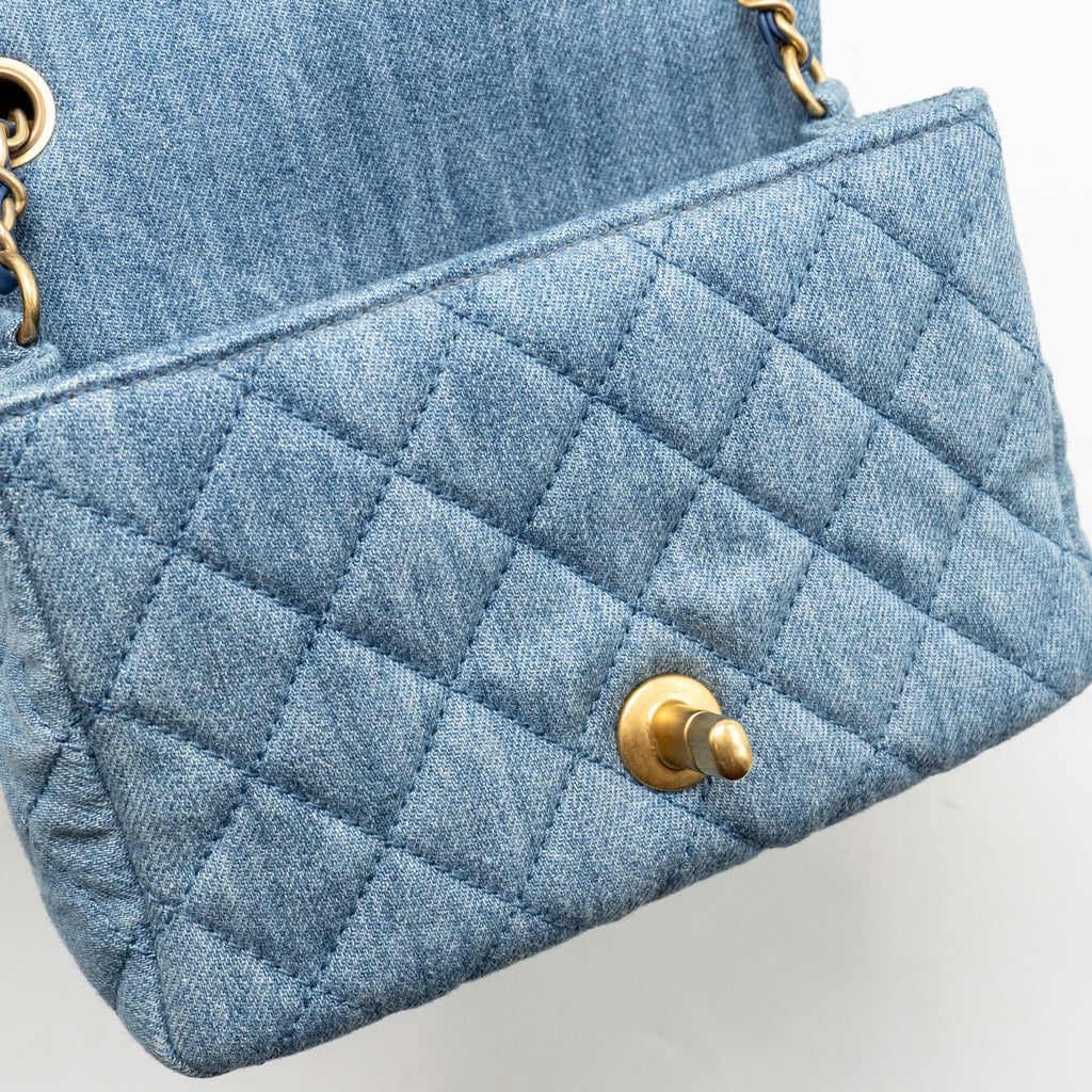 Chanel pearl crush mini square flap bag denim light blue GHW (microchip)