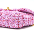 CHANEL 22P MINI SQUARE FLAP BAG TWEED PINK GOLD/PINK HARDWARE