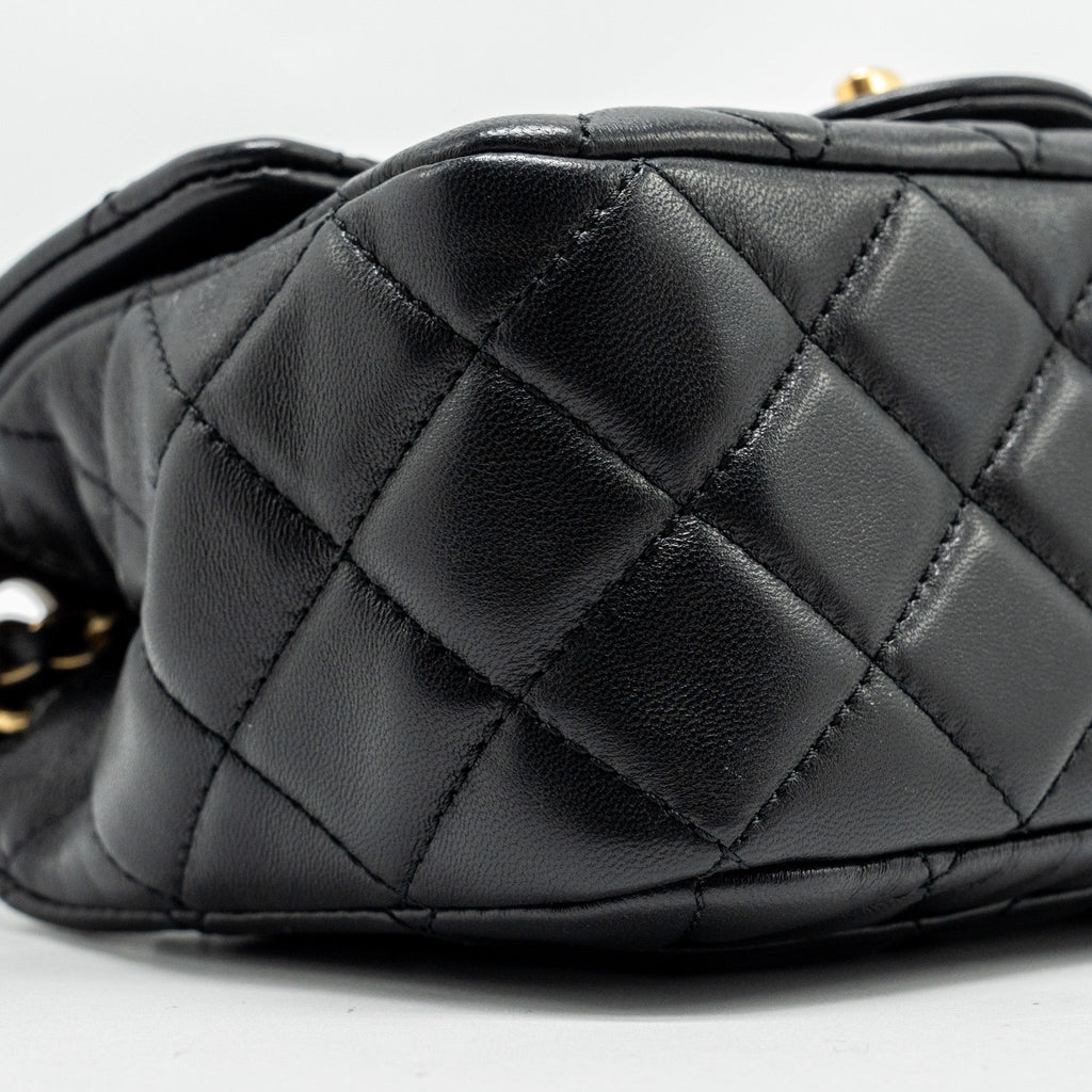 CHANEL PEARL CRUSH MINI SQUARE FLAP BAG LAMBSKIN BLACK GHW (MICROCHIP)