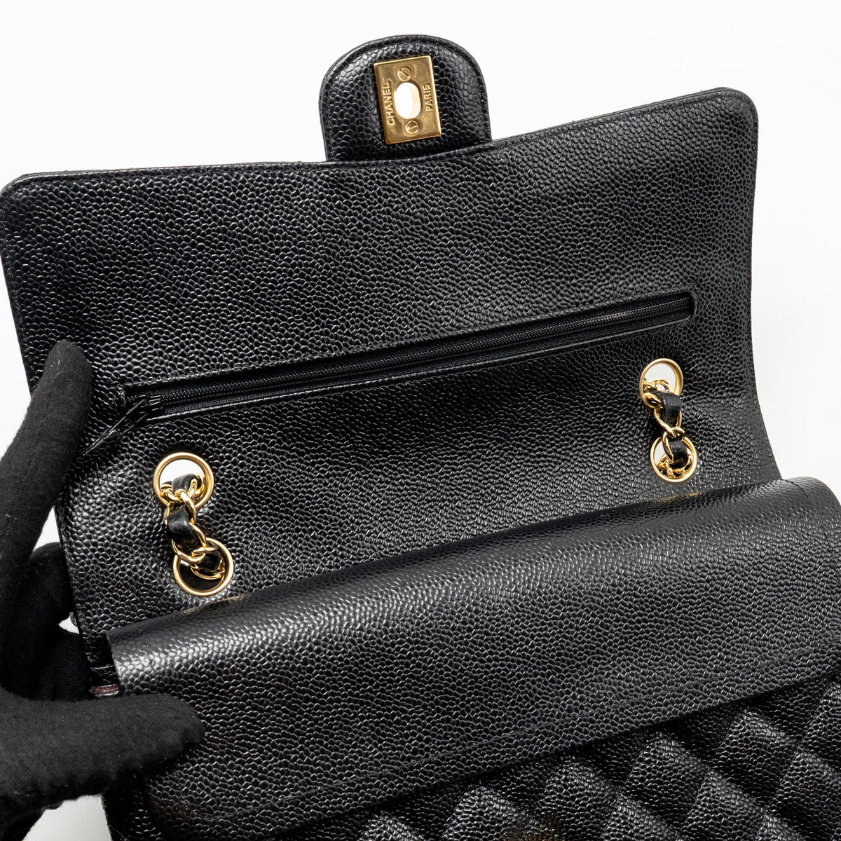 CHANEL MEDIUM CLASSIC DOUBLE FLAP BAG CAVIAR BLACK GHW