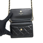 CHANEL MINI FLAP BAG WITH CAMELLIA CHAIN LAMBSKIN BLACK LGHW