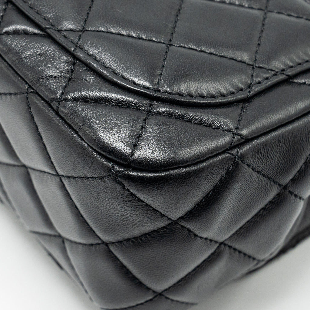 CHANEL PEARL CRUSH MINI SQUARE FLAP BAG LAMBSKIN BLACK GHW (MICROCHIP)