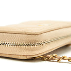 CHANEL 22C PEARL CRUSH CARD HOLDER WITH CHAIN BEIGE GHW