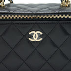 CHANEL TOP HANDLE LONG VANITY WITH CHAIN LAMBSKIN BLACK LGHW