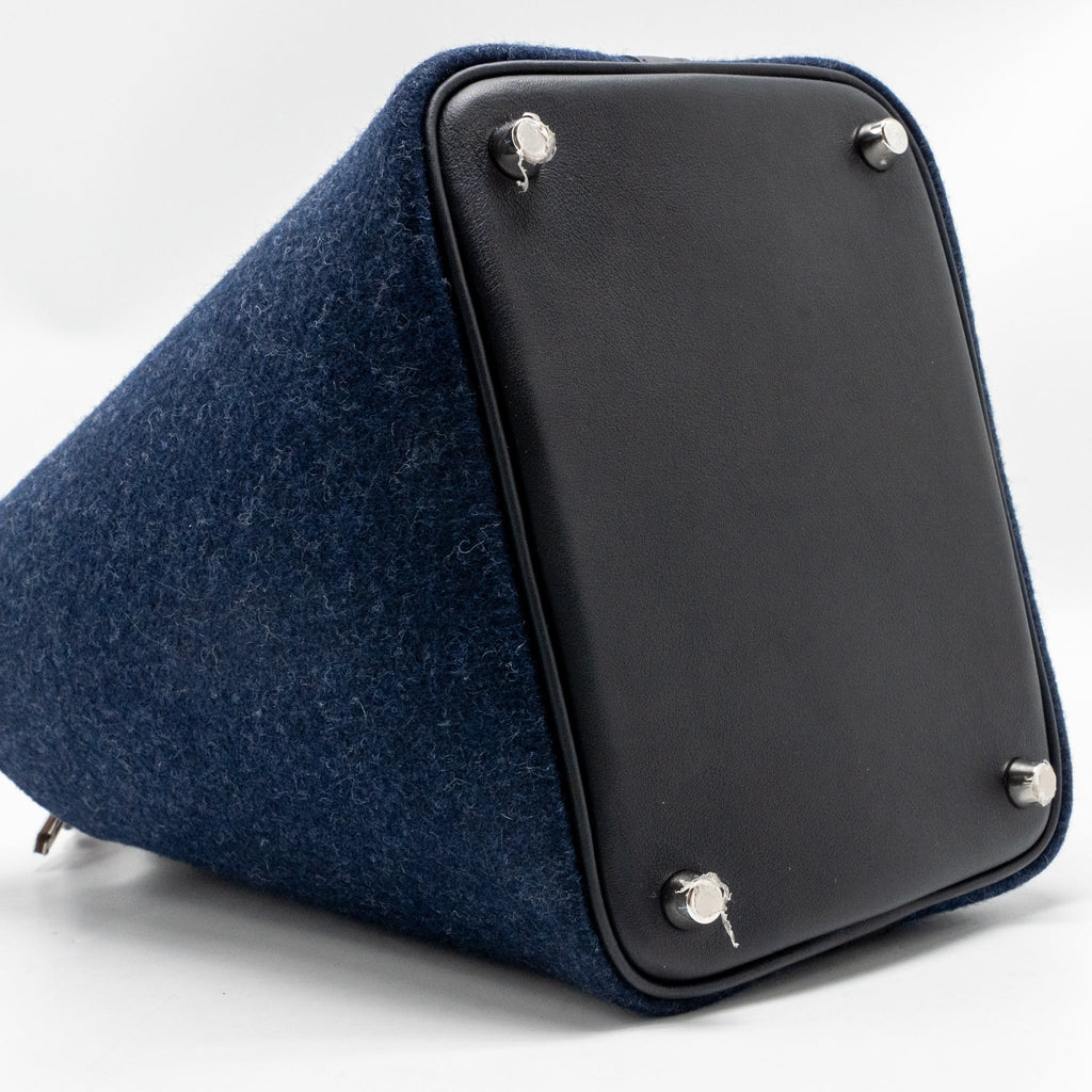 Hermes Picotin 18 Felt Lock Bag Blue Nuit / Caban SHW with Birdy Charm (Sell In A Set)