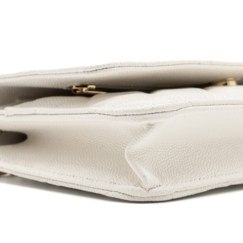 CHANEL CLASSIC WALLET ON CHAIN CAVIAR WHITE LGHW (MICROCHIP)