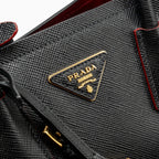 PRADA MEDIUM SAFFIANO CUIR TOTE BAG LEATHER BLACK/FUOCO GHW