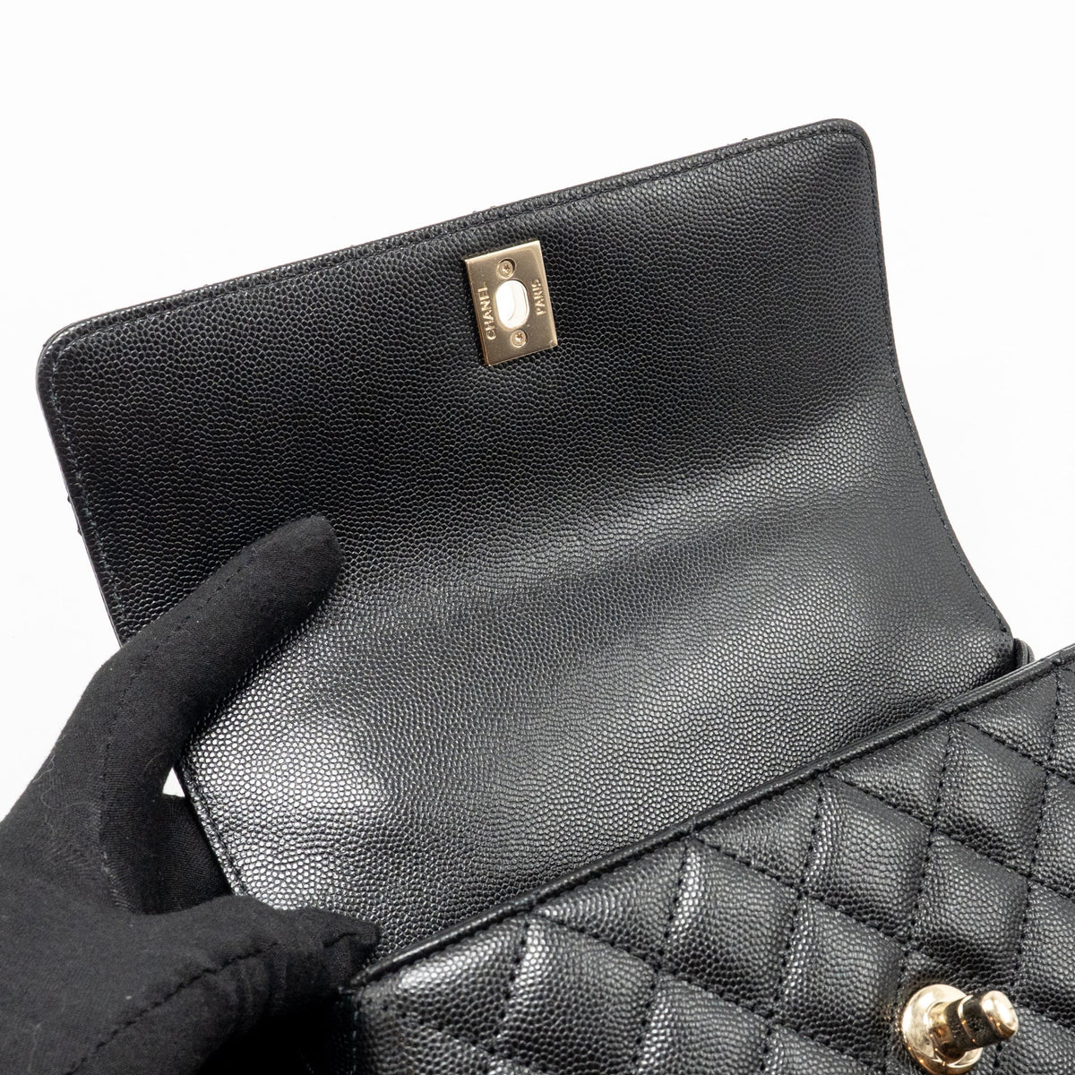CHANEL SMALL COCO HANDLE CAVIAR BLACK LGHW (MICROCHIP)