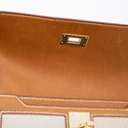 HERMES POCHETTE KELLY DEPECHES 25 CANVAS AND BARENIA, ECRU/ BEIGE / FAUVE GHW