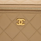 CHANEL PEARL CRUSH LONG VANITY CASE LAMBSKIN DARK BEIGE GHW