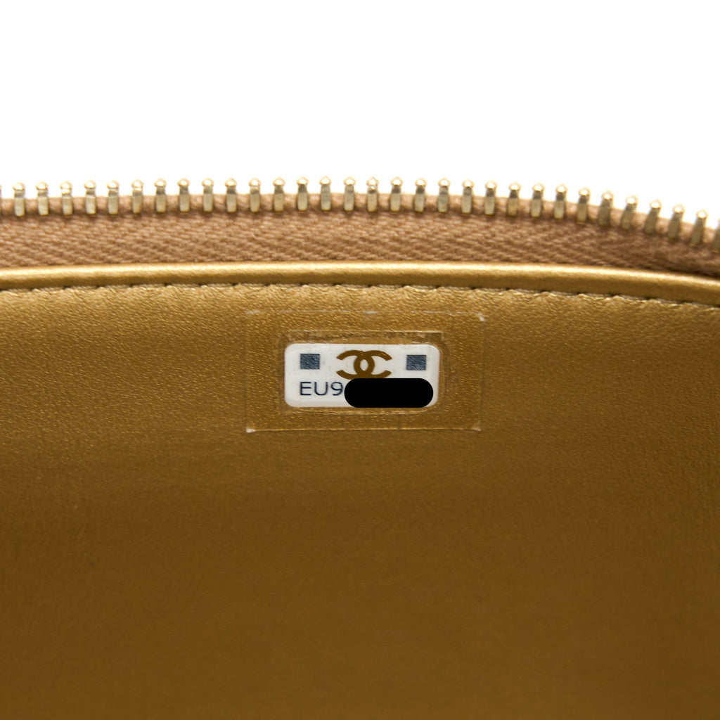 CHANEL PEARL CRUSH LONG VANITY CASE LAMBSKIN DARK BEIGE GHW