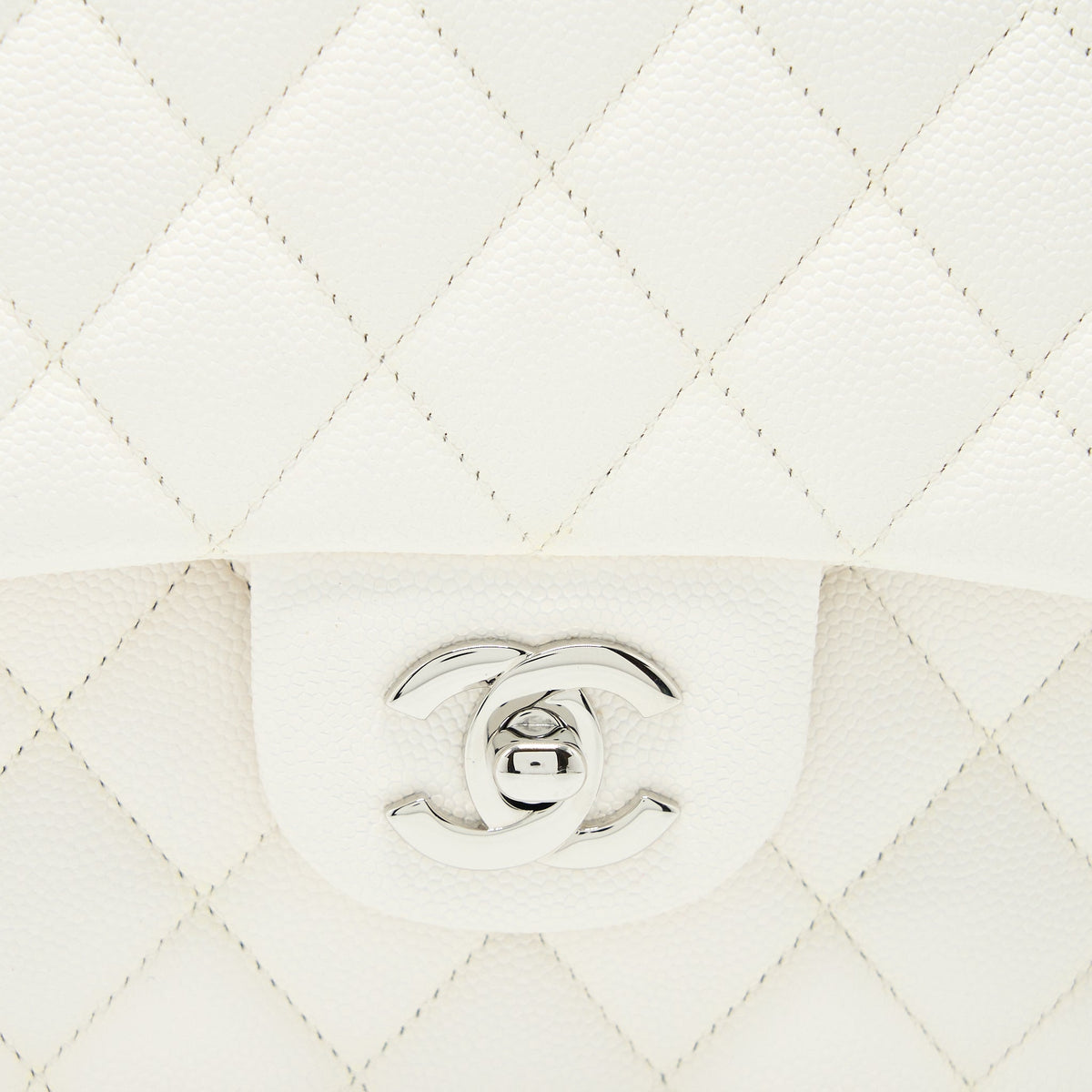 CHANEL MEDIUM CLASSIC DOUBLE FLAP BAG CAVIAR WHITE SHW (MICROCHIP)