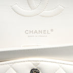 CHANEL MEDIUM CLASSIC DOUBLE FLAP BAG CAVIAR WHITE SHW (MICROCHIP)