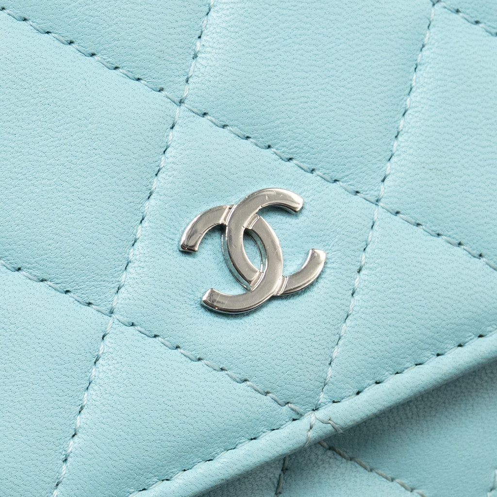 CHANEL CLASSIC WALLET ON CHAIN LAMBSKIN LIGHT BLUE SHW