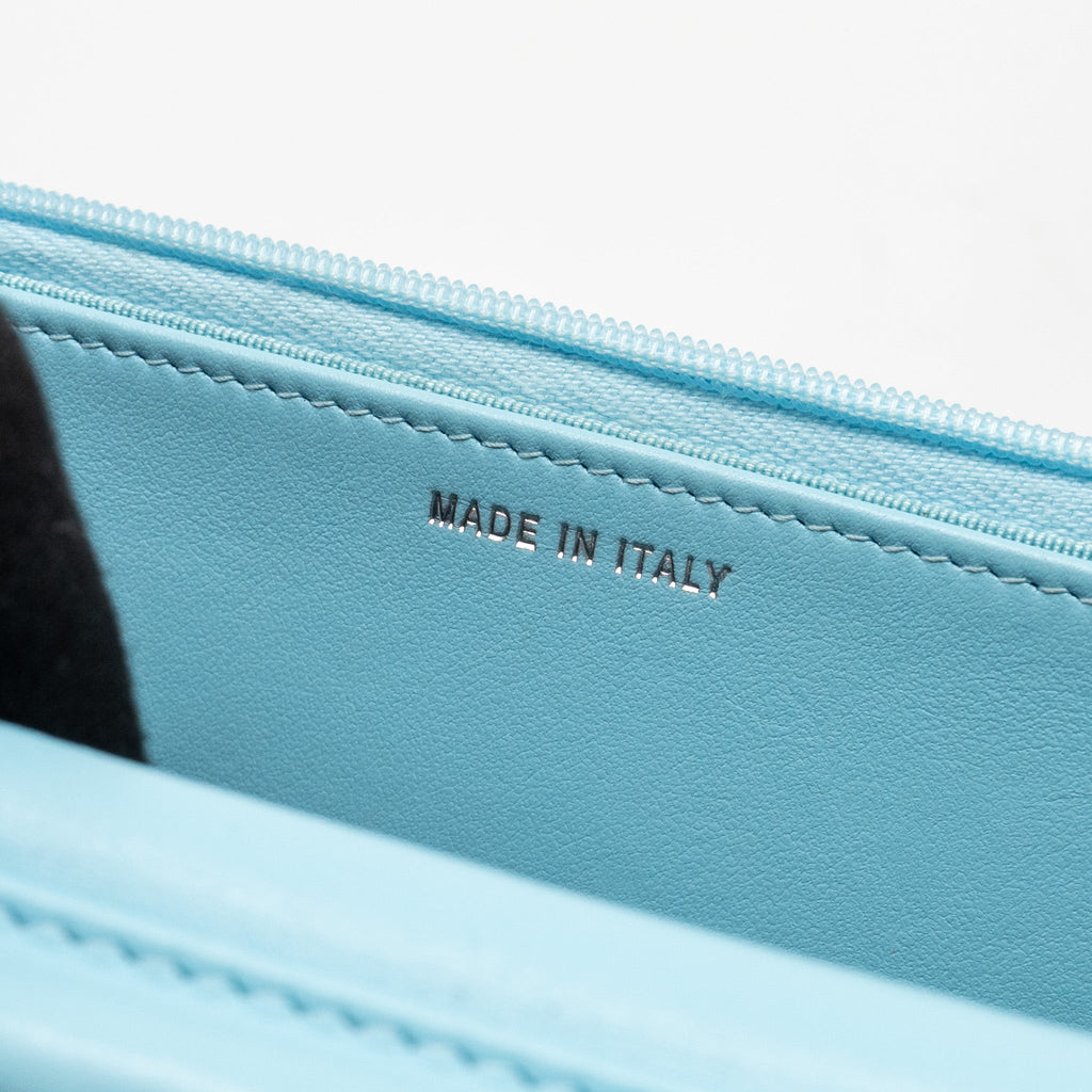 CHANEL CLASSIC WALLET ON CHAIN LAMBSKIN LIGHT BLUE SHW