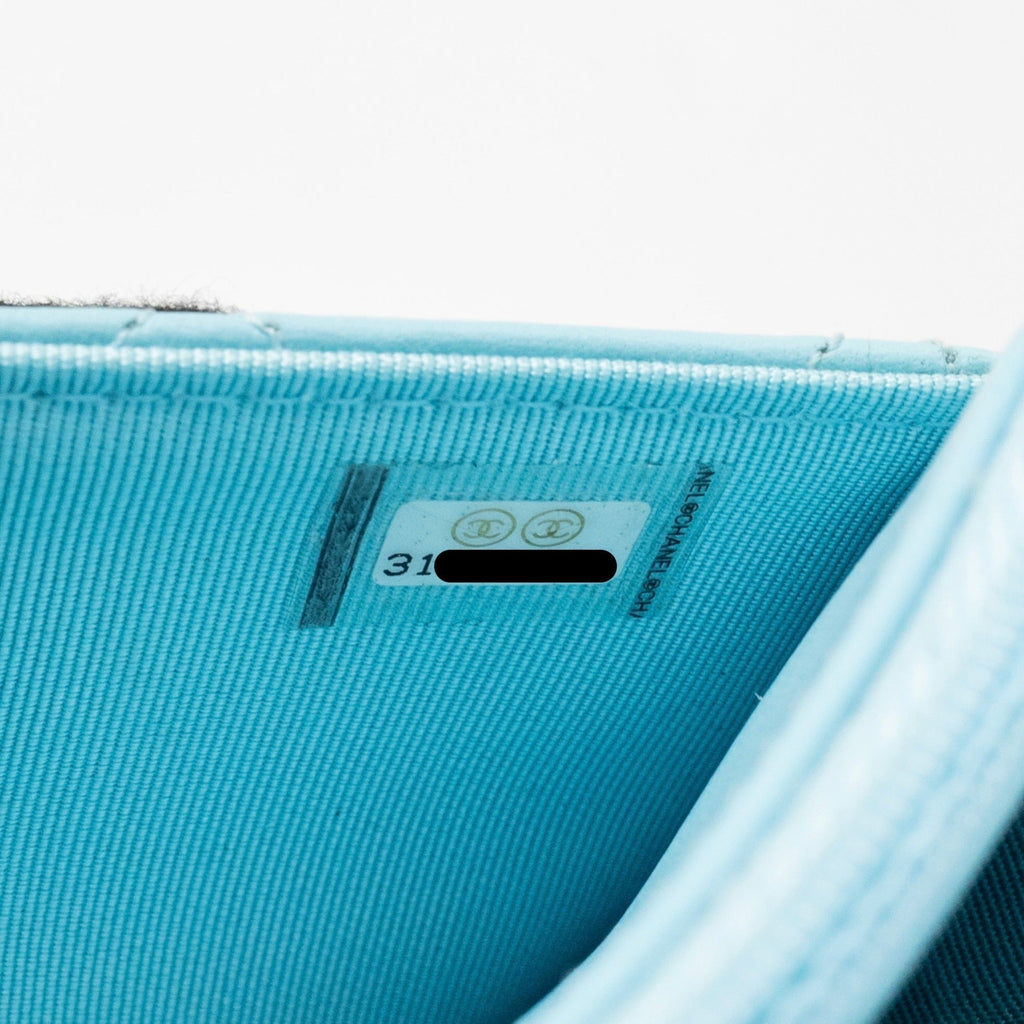 CHANEL CLASSIC WALLET ON CHAIN LAMBSKIN LIGHT BLUE SHW