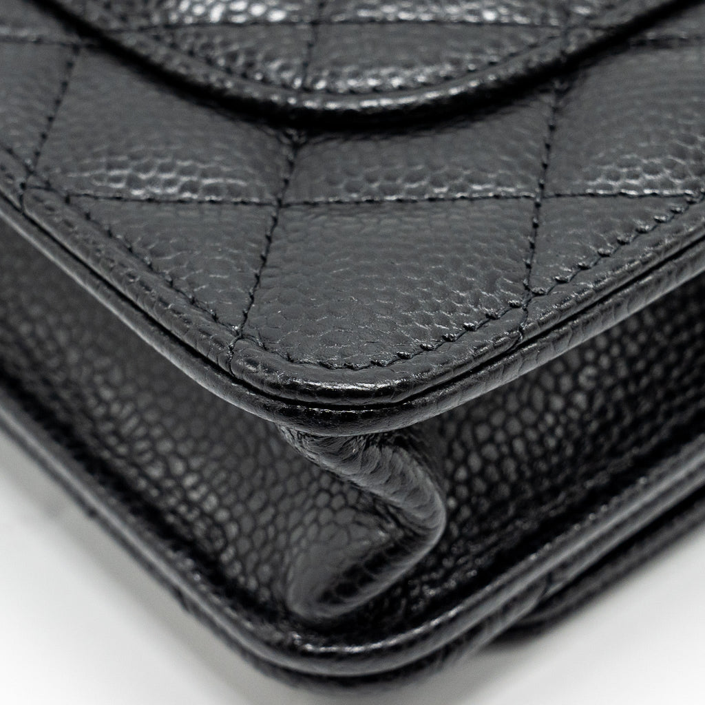 CHANEL CLASSIC WALLET ON CHAIN CAVIAR BLACK GHW (MICROCHIP)