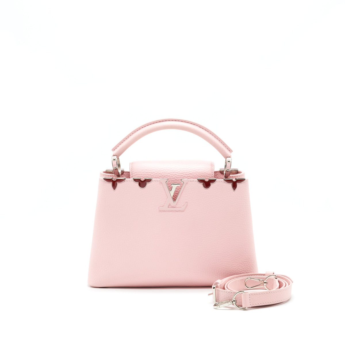 LOUIS VUITTON CAPUCINES BB IN PINK WITH RED FLORAL PATTERN