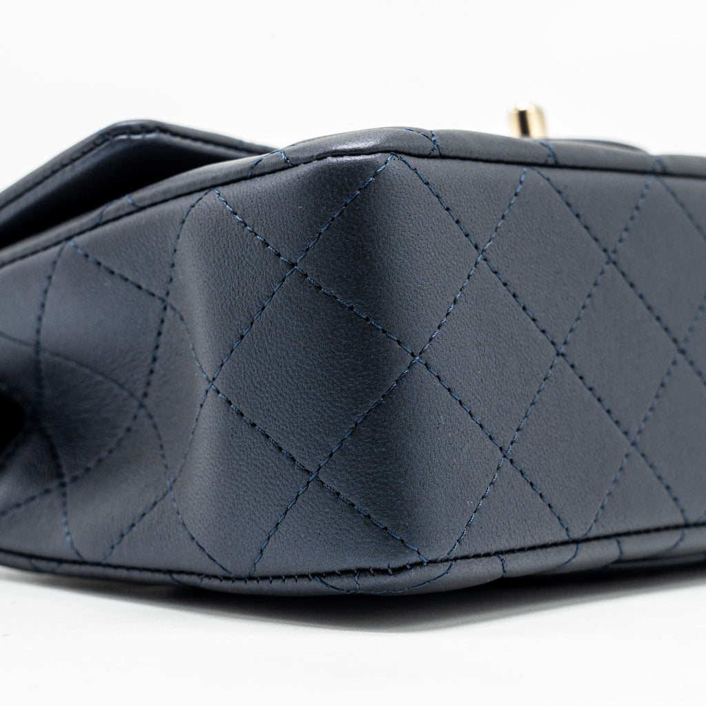 CHANEL TOP HANDLE MINI RECTANGULAR FLAP BAG LAMBSKIN NAVY LGHW (MICROCHIP)