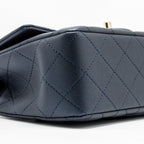 CHANEL TOP HANDLE MINI RECTANGULAR FLAP BAG LAMBSKIN NAVY LGHW (MICROCHIP)
