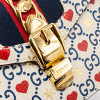 GUCCI MINI TOP HANDLE SYLVIE TOTE BAG WITH HEART PRINT LIMITED WHITE MULTICOLOR GHW