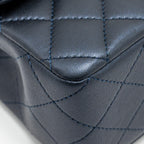 CHANEL TOP HANDLE MINI RECTANGULAR FLAP BAG LAMBSKIN NAVY LGHW (MICROCHIP)