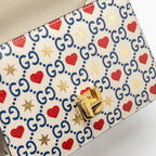 GUCCI MINI TOP HANDLE SYLVIE TOTE BAG WITH HEART PRINT LIMITED WHITE MULTICOLOR GHW